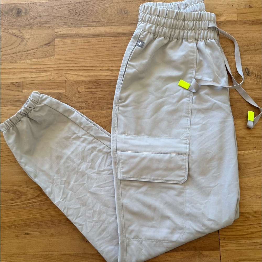 Figs Light Tan Scrub Joggers with Neon Accent